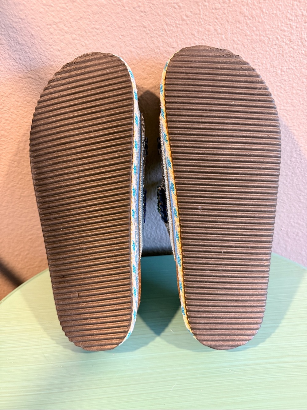 Boutique Sz 9.5 Bedazzled Beaded Blue Platform Slide Sandals Buckle Straps | EUC - Picture 9 of 11
